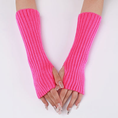 Guantes Largos Rayados de Lana para Otoño e Invierno - Mangas Calentadoras sin Dedos - Image 13