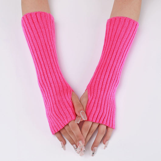 Guantes Largos Rayados de Lana para Otoño e Invierno - Mangas Calentadoras sin Dedos - Image 13