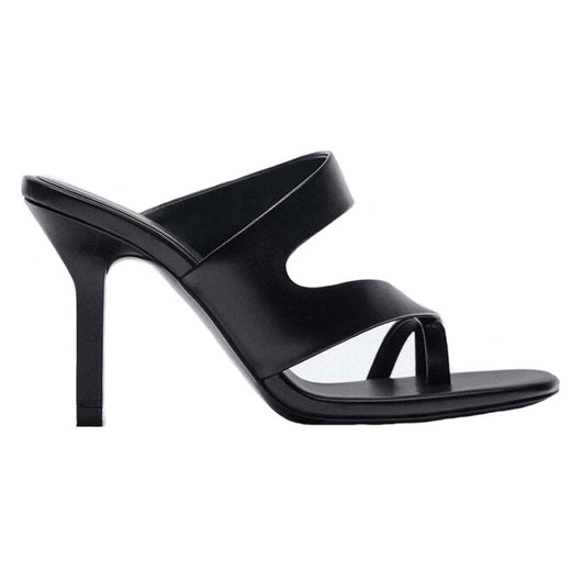Sandalias Tacón Alto Mujer Cuero Oveja Negro Diseño Asimétrico con Cinturón - Image 9