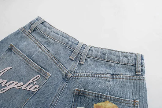 Pantalón Harem Denim Talle Alto con Estampa Ángel - Corte Suelto y Versátil - Image 6