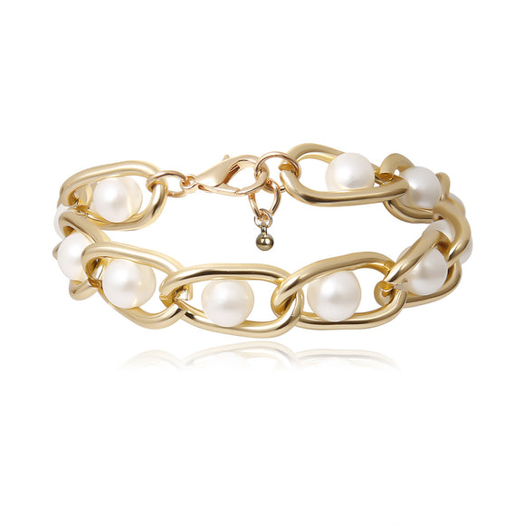 Pulsera de Perlas Incrustadas con Cadena Elegante
