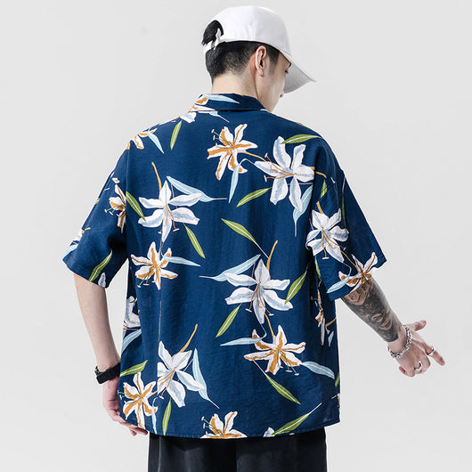 Camisa Estampada de Manga Corta para Parejas - Estilo Casual Playero - Image 6