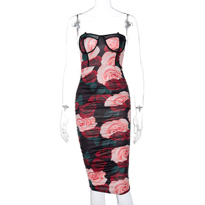 Vestido Slim Fit Escote Cuadrado con Estampado Fruncido para Mujer - Image 15