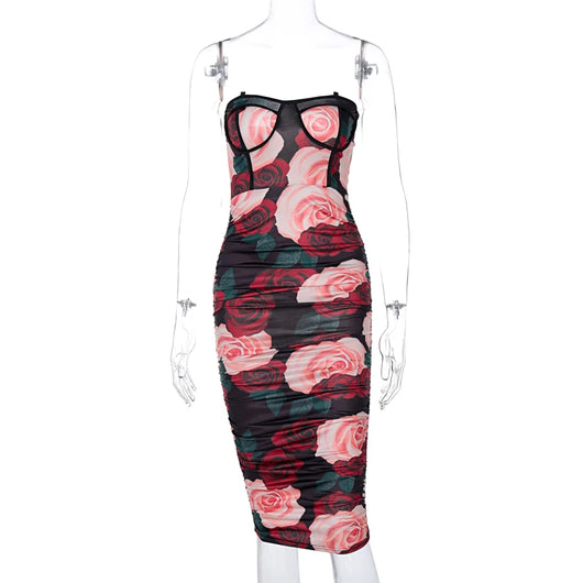 Vestido Slim Fit Escote Cuadrado con Estampado Fruncido para Mujer - Image 15