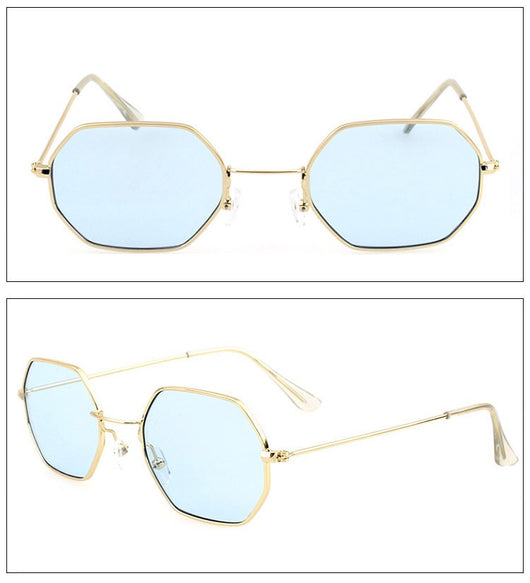 Silver polygonal sunglasses with clear lenses, featuring a thin metal frame and vintage style. - Image 8