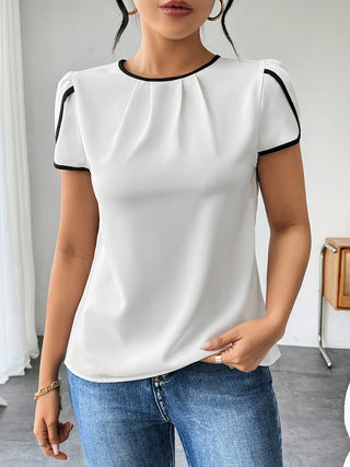 Camisa Casual de Contraste Holgada Manga Corta Estilo Europeo - Image 7
