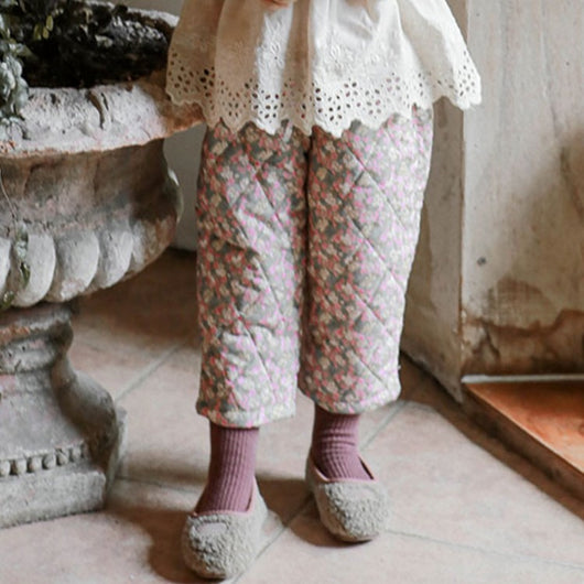 Pantalones Casuales de Algodón Acolchados con Estampado Floral para Niñas - Image 3