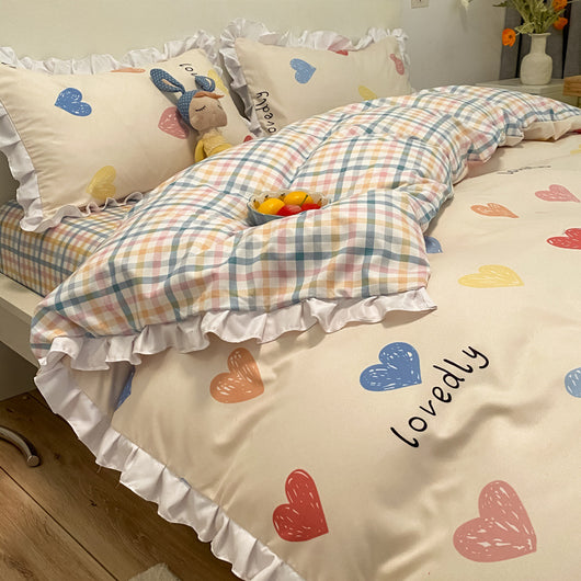 Juego de Cama Princesa de Tres Piezas con Motivo de Corazones para Niñas - Image 16