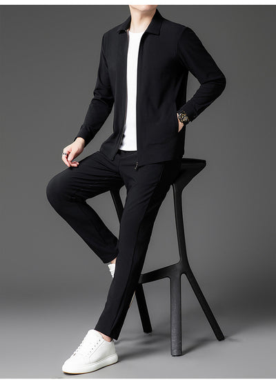 Conjunto de Dos Piezas para Hombre: Cardigan con Cierre y Pantalones Trendy Otoño - Image 12