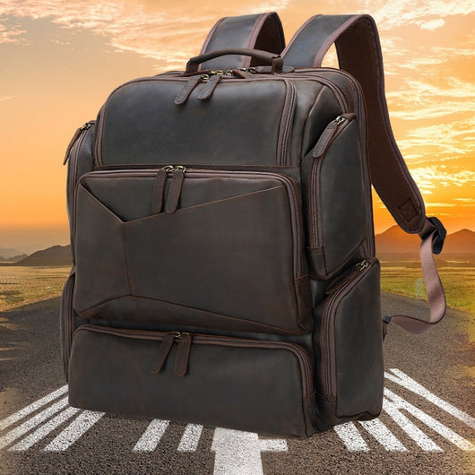 Mochila de Cuero Genuino para Viajes y Trabajo - Capacidad Grande 17 Pulgadas