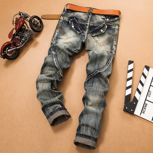 Pantalones Vaqueros Slim Fit Vintage con Parches Desgastados para Hombre - Image 8
