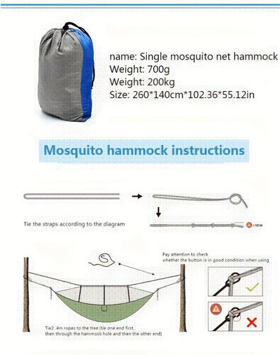 Hamaca Camping Doble Portátil con Red Antimosquitos y Correas para Árboles - Image 18