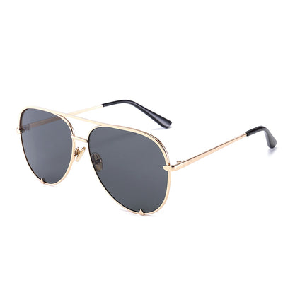 Black metal aviator sunglasses with dark grey lenses, a double bridge, and slender temples. - Image 10