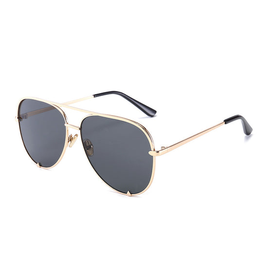 Black metal aviator sunglasses with dark grey lenses, a double bridge, and slender temples. - Image 10