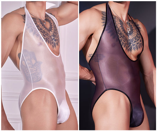 Body Masculino Elegante Cuello Halter en Seda Semitransparente - Image 26