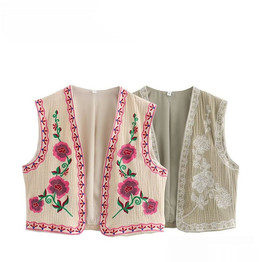 Chaleco Casual Reversible de Diseño Francés con Bordado Bicolor