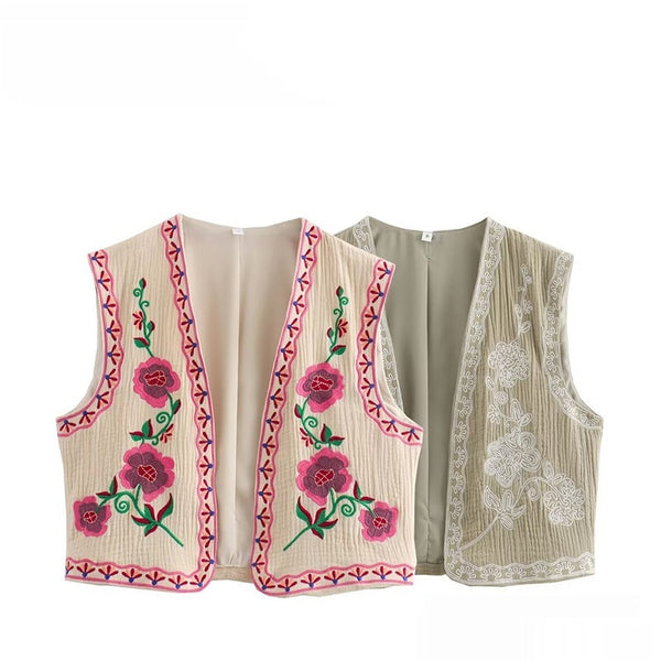 Chaleco Casual Reversible de Diseño Francés con Bordado Bicolor