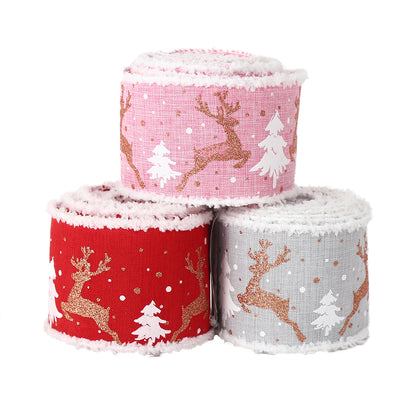 Cinta Navideña de Lino con Diseño de Alce para Regalos y Envolturas - Image 3