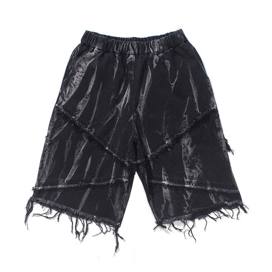 Shorts de Mezclilla Oscura con Estampado Tie-Dye y Bordes Deshilachados - Image 15