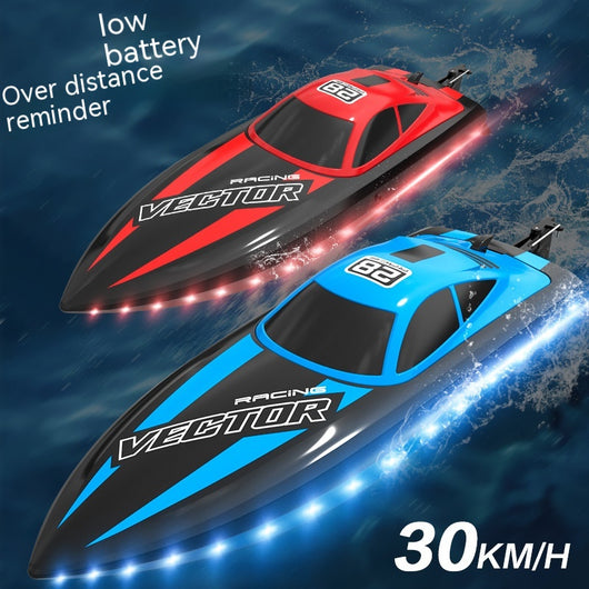 Barco de Control Remoto con Luces LED - Lancha Rápida Eléctrica de Alta Velocidad