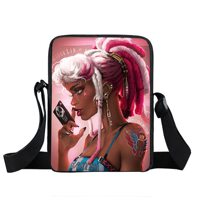 Bolso Diagonal con Diseño de Niña Afro - Negro - Image 19