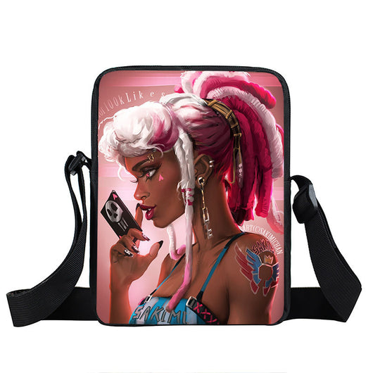 Bolso Diagonal con Diseño de Niña Afro - Negro - Image 19