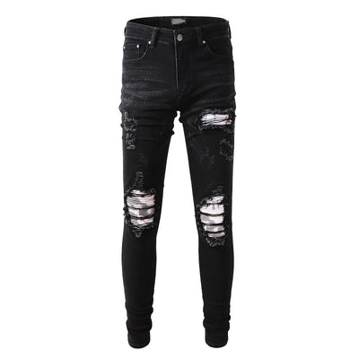 Jeans Slim Rotos con Parches Elásticos de Moda Urbana - Image 2