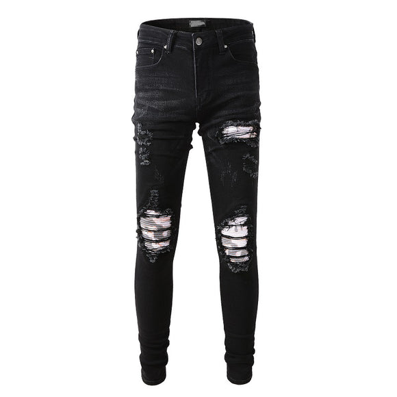 Jeans Slim Rotos con Parches Elásticos de Moda Urbana