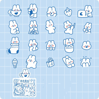 40-piece pack of cute white bunny PET stickers with pink outlines, showing the bunny in various activities like driving, fishing, and holding flowers, on a pink - Image 5