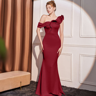Vestido Largo Elegante con Hombros Inclinados Efecto Adelgazante - Image 8