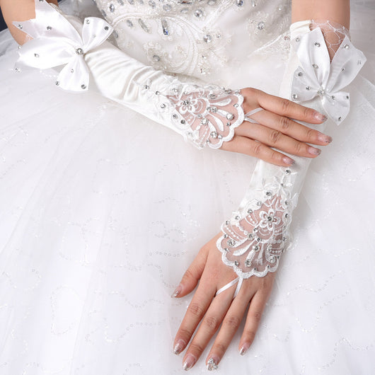 Guantes de Novia Encaje Hueco con Lazo Floral y Dedos Abiertos - Image 8