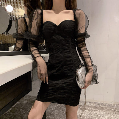 Vestido de Gasa con Mangas Abullonadas