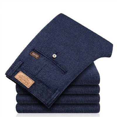 Pantalones Casuales Slim Fit de Algodón y Lino con Elasticidad para Hombre