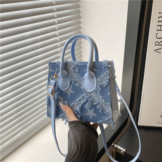 Bolso Bandolera Denim a Cuadros Minimalista de Una Sola Correa para Mujer