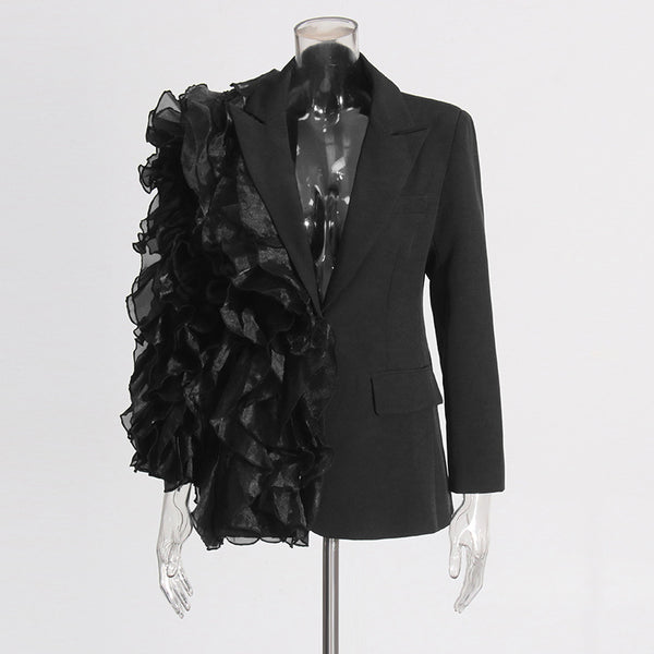 Blazer Mujer Diseño Asimétrico con Volantes en Tul