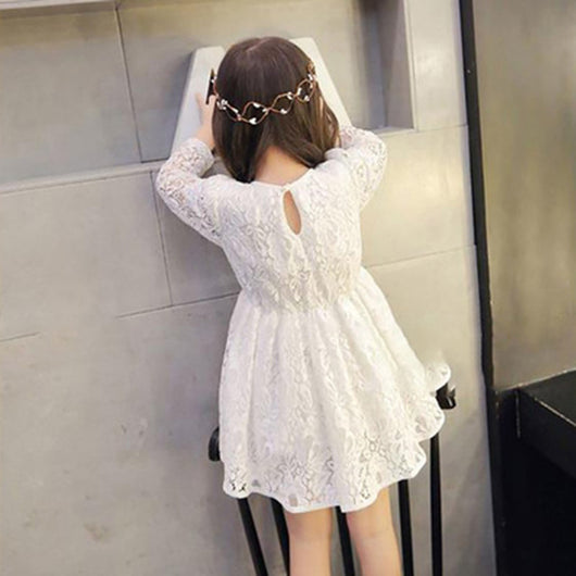 Vestido Princesa Niña Encaje Manga Larga Cuello Redondo Estilo Coreano - Image 3