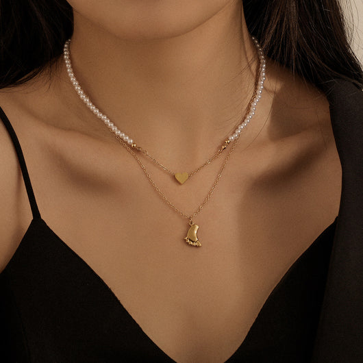 Collar Clavícula Corazón en Acero Titanio con Perla - Image 9
