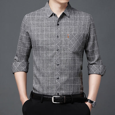 Camisa Cuadriculada de Lino para Hombre Maduro