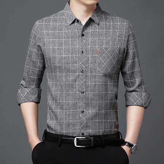 Camisa Cuadriculada de Lino para Hombre Maduro
