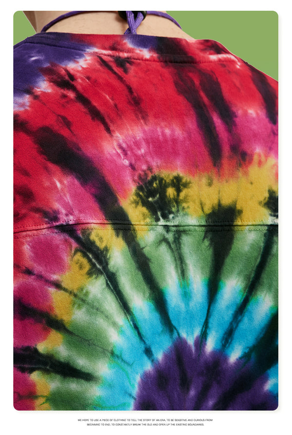 Playera Hombre Espiral Arcoíris Tie-Dye Manga Corta Suelta