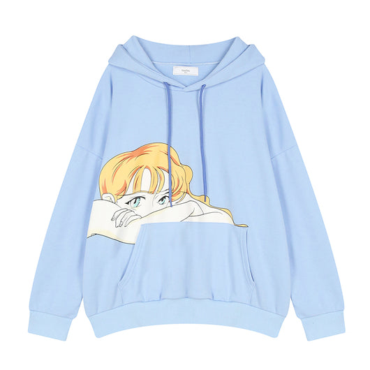 Sudadera Universitaria con Capucha y Estampado de Dibujos Animados - Estilo Coreano Holgado para Mujer - Image 3