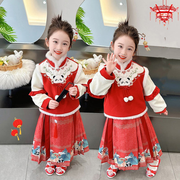 Conjunto de Falda Infantil Estilo Horse-Face para Invierno