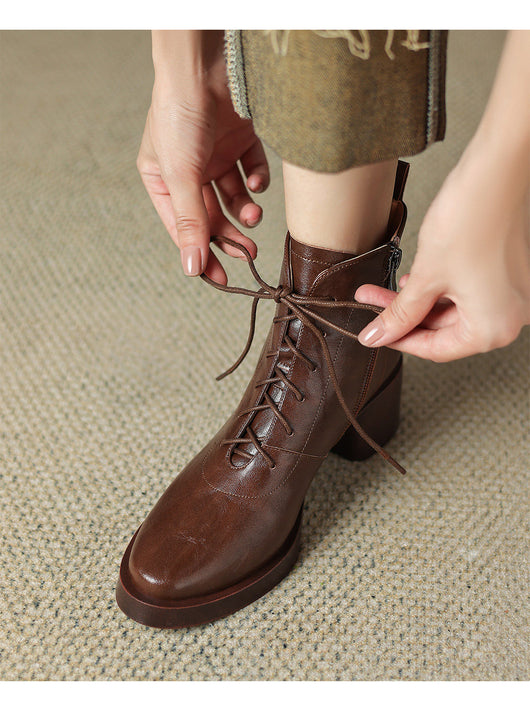 Botas Retro de Cuero Marrón con Cordones - Image 3