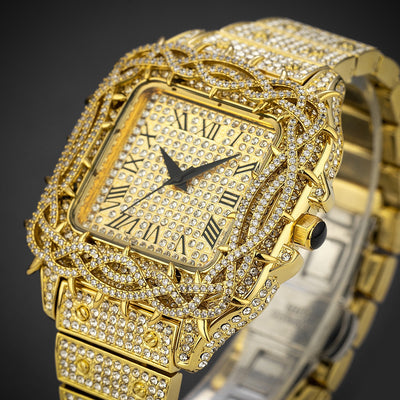 Reloj Cuadrado Hip Hop Diamante Completo con Esfera de Espinas y Circonitas Incrustadas para Hombre - Image 13