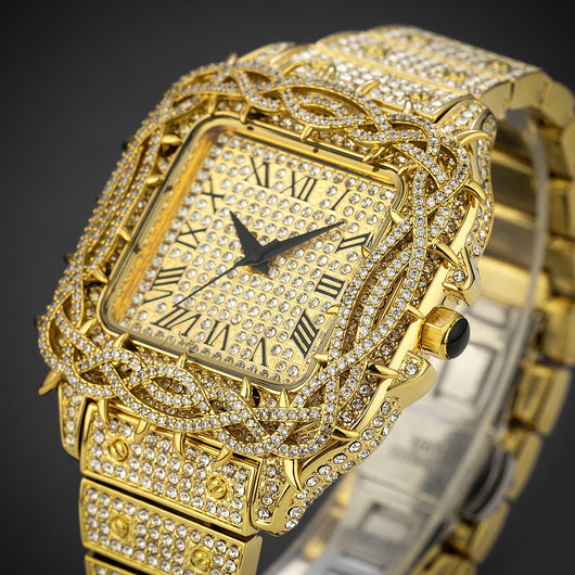 Reloj Cuadrado Hip Hop Diamante Completo con Esfera de Espinas y Circonitas Incrustadas para Hombre - Image 13