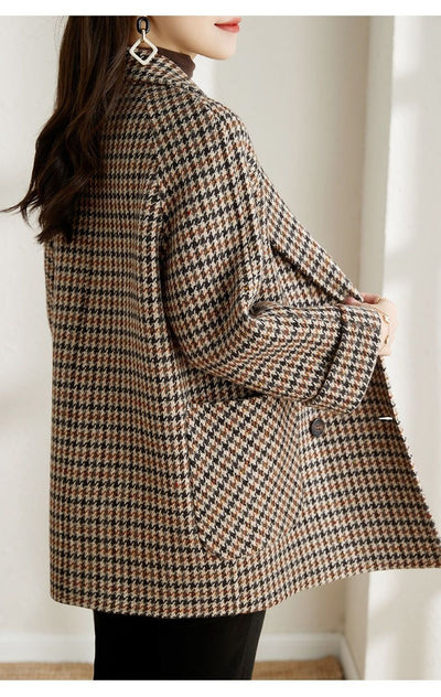 Abrigo de Lana Cuadros Houndstooth con Cuello Tipo Blazer para Mujer - Image 12