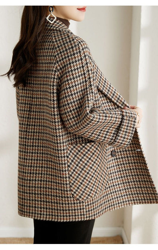 Abrigo de Lana Cuadros Houndstooth con Cuello Tipo Blazer para Mujer - Image 12