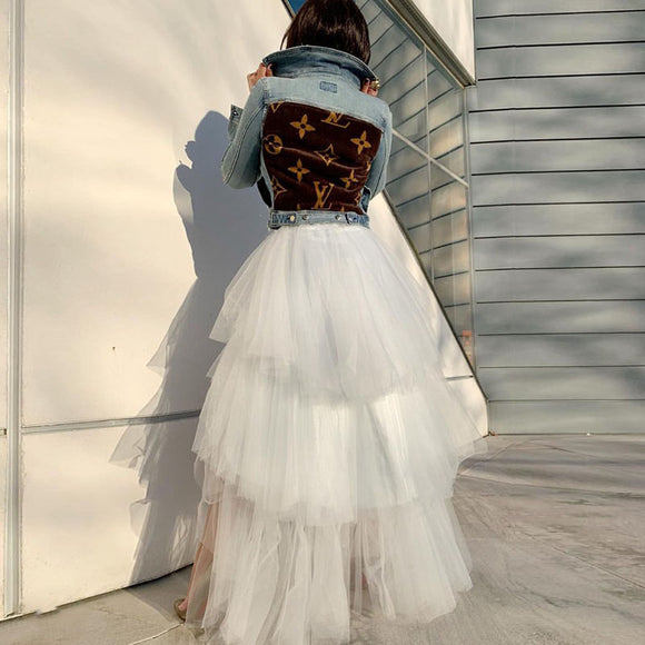 Falda Pastel Blanca Larga Cintura Alta