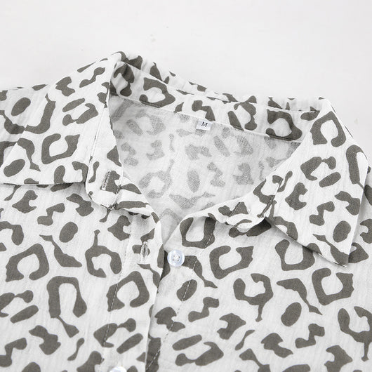 Conjunto Ejecutivo Blusa Leopardo Algodón Puro Manga Larga Cintura Alta Mujer - Image 9