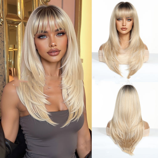 Flequillo Recto Degradado Oro Claro - Extensión de Cabello - Image 12